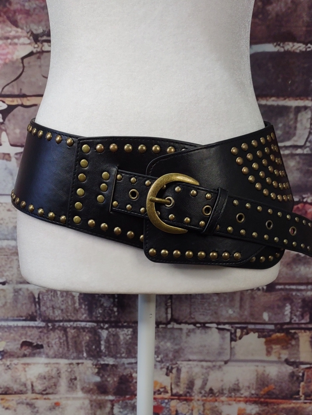 Black Faux Leather Studded Belt